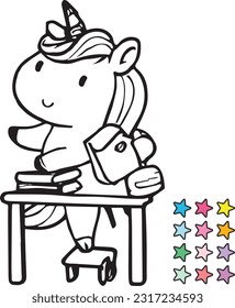 a cute unicorn at the school graphic design animal illustration vector design animal postcard graphic
