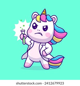 Cute Unicorn Scientist Holding Lab Tube Cartoon Vector Icon
Illustration. Animal Science Icon Concept Isolated Premium
Vector. Flat Cartoon Style