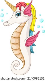 Cute unicorn sea horse cartoon