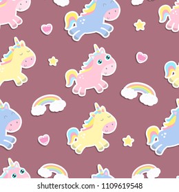 Cute unicorn seamless background. Flat design.