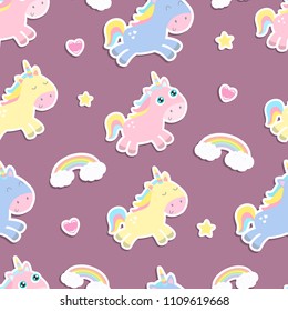 Cute unicorn seamless background. Flat design.