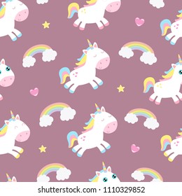Cute unicorn seamless background. Flat design.
