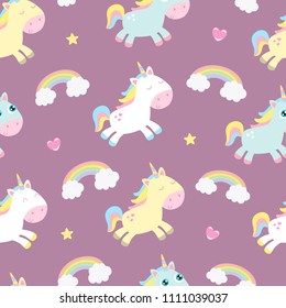 Cute unicorn seamless background. Flat design.