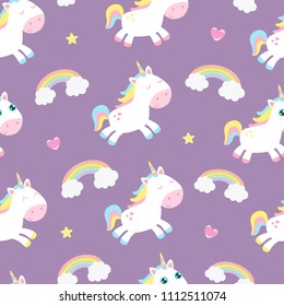 Cute unicorn seamless background. Flat design.