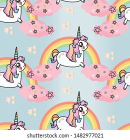 Cute unicorn seamless design pattern. Can use for print, template, fabric, presentation, textile, banner, poster, wallpaper, poster