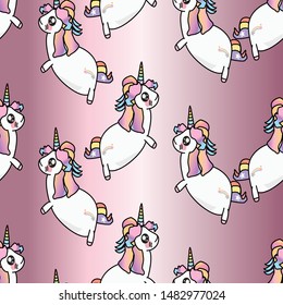Cute unicorn seamless design pattern. Can use for print, template, fabric, presentation, textile, banner, poster, wallpaper, poster