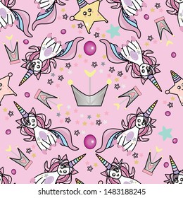 Cute unicorn seamless design pattern. Can use for print, template, fabric, presentation, textile, banner, poster, wallpaper, poster