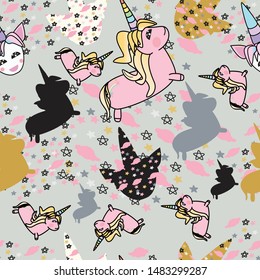 Cute unicorn seamless design pattern. Can use for print, template, fabric, presentation, textile, banner, poster, wallpaper, poster