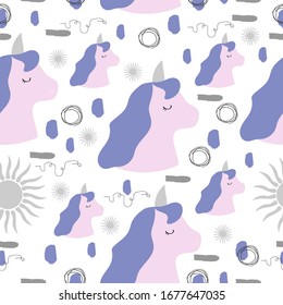 Cute unicorn seamless pattern Abstract elements pastel colors   children.  Vector illustration for wrapping paper, textile, wallpaper, textile