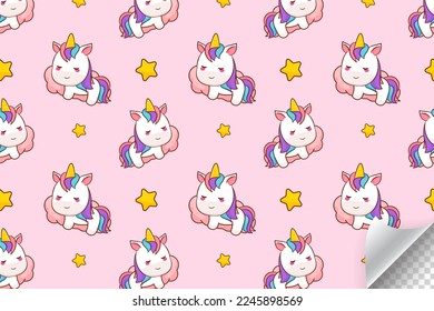 Nahtloses, schlankes, einkerbliches Muster. Adorable pony Pferd Cartoon Charakter. Handgezeichnetes Kawaii-Tiermuster. Unendlicher Hintergrund für Textilien, Notebooks, Karten und Kindergeburtstagsfeiern. 