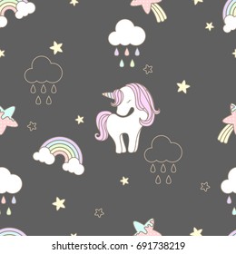 Cute unicorn seamless pattern design for fabric or another in pastel theme.