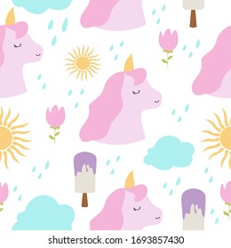 Cielo unicornio sin soldadura de crema de flor para niños ilustración vectorial
