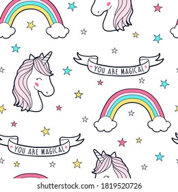 Cute unicorn seamless pattern print design. Vector illustration design for fashion fabrics, textile graphics, prints.	