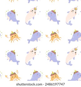 Cute unicorn seamless pattern for textile. Childish magic characters background. Childrens fairy and magic pattern.