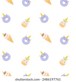 Cute unicorn seamless pattern for textile. Childish magic characters background. Childrens fairy and magic pattern.