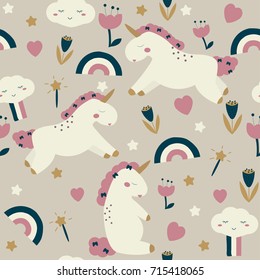 Cute unicorn seamless pattern.Magic collection. Vector hand drawn illustration.