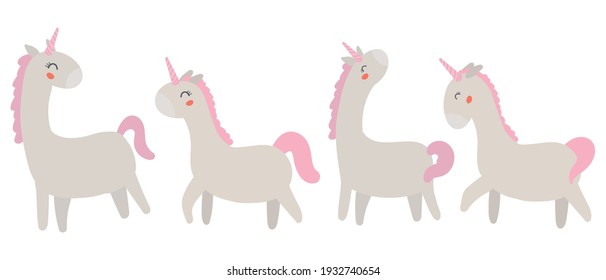 Cute unicorn set isolated on white background for scrapbooking, planner stickers, posters