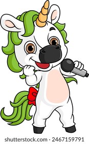 Cute Unicorn Singing With Microphone of illustration