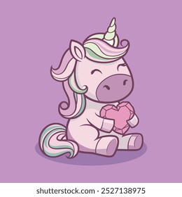 Lindo unicornio sentado con amor.