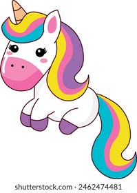 Cute unicorn sitting on a cloud with stars