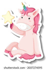 Cute unicorn sitting pose on white background illustration
