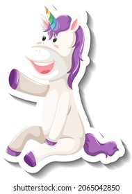 Cute unicorn sitting pose on white background illustration