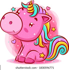 Cute unicorn sitting and smiling of illustration 