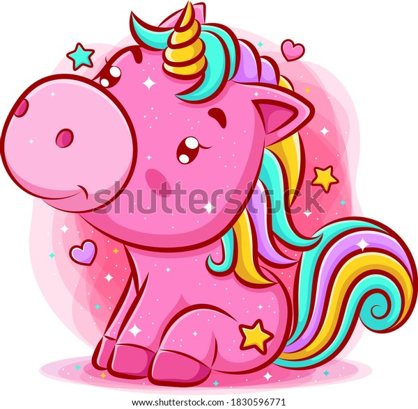 Cute Unicorn Sitting Smiling Illustration Stock Vector (Royalty Free ...