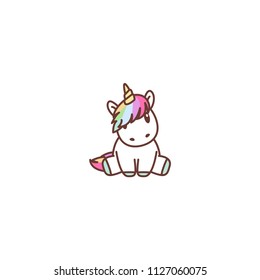 Cute unicorn sitting, vector illustration