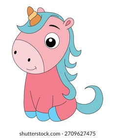 Lindo un unicornio en Ilustración vectorial sentada