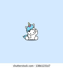 Cute unicorn sitting and winking eye, vector illustration