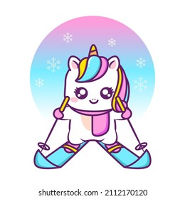 cute unicorn skiing in the winter cold