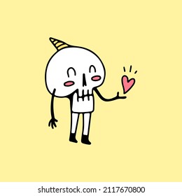 Cute unicorn Skull with love symbol, illustration for t-shirt, poster, sticker, or apparel merchandise. With cartoon style.
