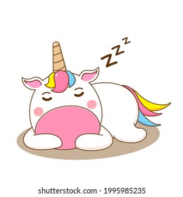 Cute Unicorn sleeping. Cartoon character illustration isolated white background