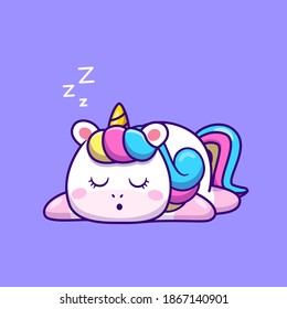 Cute Unicorn Sleeping Cartoon Vector Icon Illustration. Animal Nature Icon Concept Isolated Premium Vector. Flat Cartoon Style