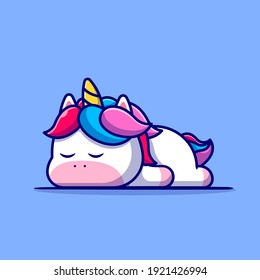 Cute Unicorn Sleeping Cartoon Vector Icon Illustration. Animal Nature Icon Concept Isolated Premium Vector. Flat Cartoon Style