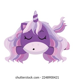Cute Unicorn Sleeping Cartoon Vector Icon Illustration. Animal Nature Icon Concept Isolated Premium Vector. Flat Cartoon Style