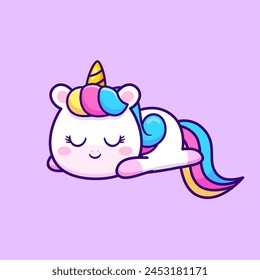 Lindo Unicornio Durmiendo Dibujos Animados Ilustración de Vector. Icono de Naturaleza animal concepto de Vector Premium aislado. Estilo plano de dibujos animados