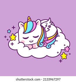cute unicorn sleeping in the cloud