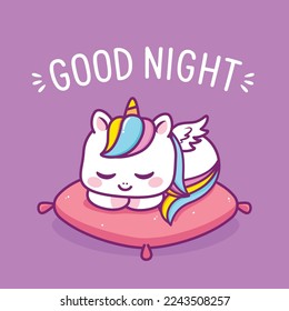 cute unicorn sleeping in the cloud