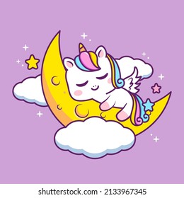 cute unicorn sleeping in the moon