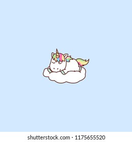 Cute unicorn sleeping on a cloud, vector illustration