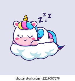 Cute Unicorn Sleeping On Cloud Cartoon Vector Icon Illustration. Animal Nature Icon Concept Isolated Premium Vector. Flat Cartoon Style