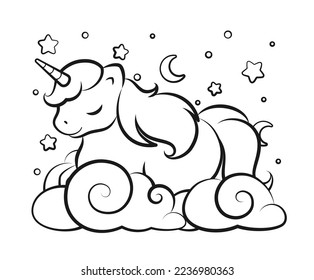 Cute unicorn sleeping clouds