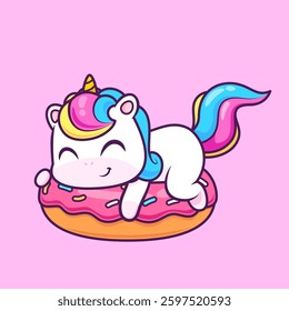 Cute Unicorn Sleeping On Donut Cartoon Vector Icon 
Illustration. Animal Food Icon Concept Isolated Premium 
Vector. Flat Cartoon Style