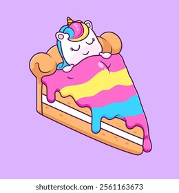 Cute Unicorn Sleeping On Pie Cake Rainbow Cartoon Vector 
Icon Illustration. Animal Food Icon Concept Isolated Premium 
Vector. Flat Cartoon Style 