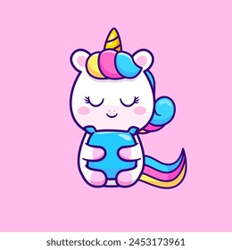Cute Unicorn Sleeping With Pillow Logo Cartoon Vector Icon Illustration. Animal Nature Icon Concept Isolated Premium Vector. Flat Cartoon Style
