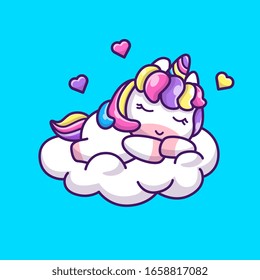 Cute Unicorn Sleeping Vector Icon Illustration. Unicorn Mascot Cartoon Character. Animal Icon Concept White Isolated. Flat Cartoon Style Suitable for Web Landing Page, Banner, Flyer, Sticker, Card
