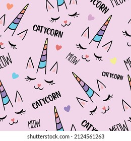 Cute unicorn and slogan, seamless repeating pattern texture background design for fashion fabrics, textile graphics, prints etc