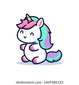 cute unicorn smiling horse myth animal cartoon character kawaii vector illustration template design